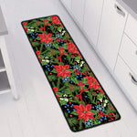 Xmas Poinsettia Pattern Print Long Kitchen Mat