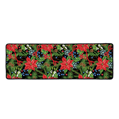 Xmas Poinsettia Pattern Print Long Kitchen Mat