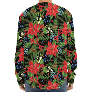 Xmas Poinsettia Pattern Print Long Sleeve Baseball Jersey