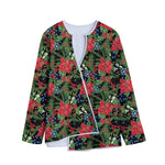 Xmas Poinsettia Pattern Print Long Sleeve Short Coat