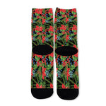 Xmas Poinsettia Pattern Print Long Socks