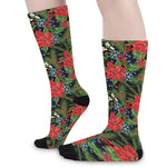 Xmas Poinsettia Pattern Print Long Socks
