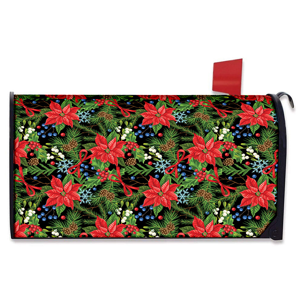 Xmas Poinsettia Pattern Print Mailbox Cover