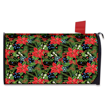 Xmas Poinsettia Pattern Print Mailbox Cover