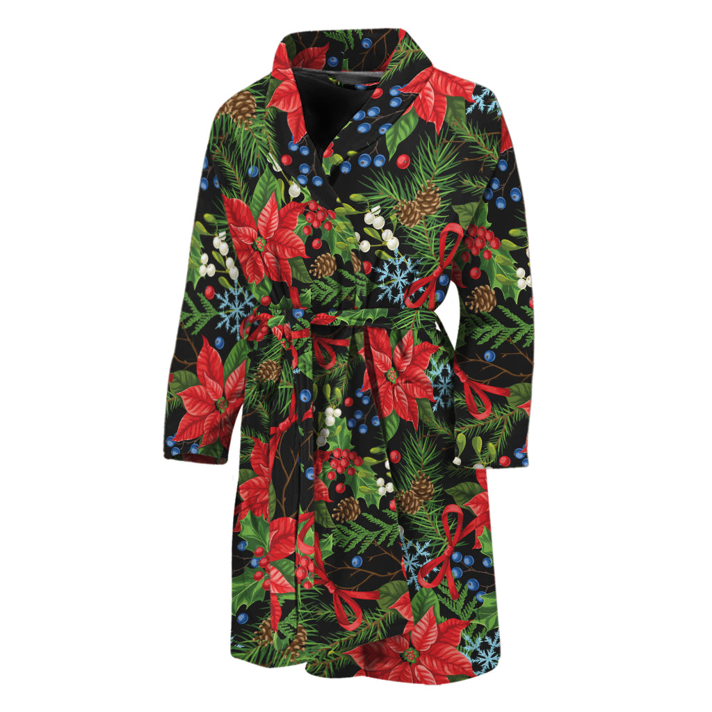 Xmas Poinsettia Pattern Print Men's Bathrobe