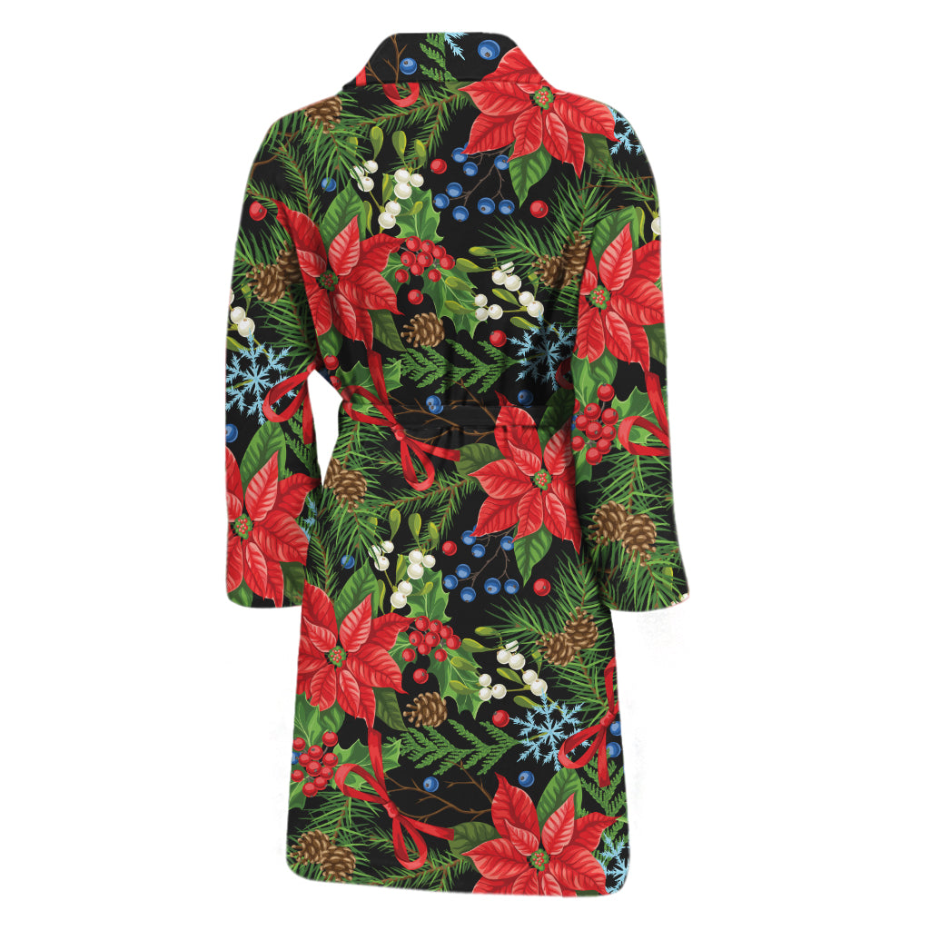 Xmas Poinsettia Pattern Print Men's Bathrobe