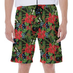 Xmas Poinsettia Pattern Print Men's Beach Shorts