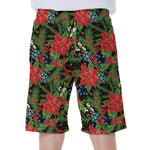 Xmas Poinsettia Pattern Print Men's Beach Shorts
