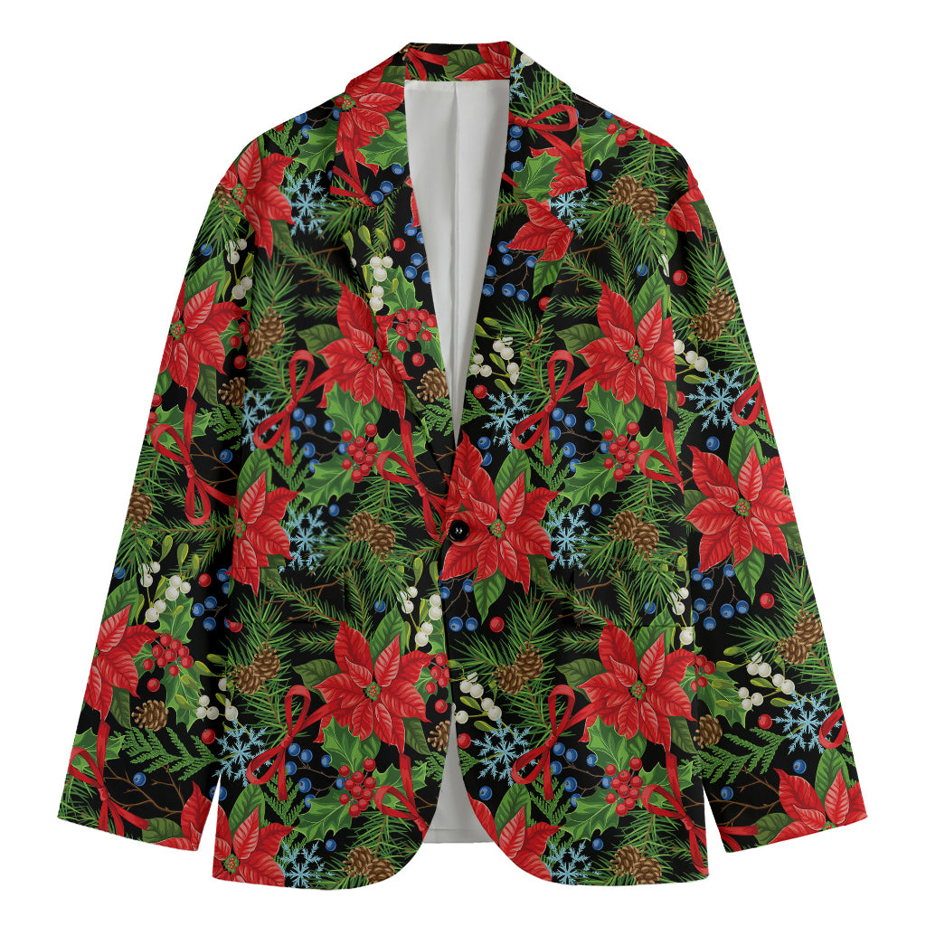 Xmas Poinsettia Pattern Print Men's Blazer