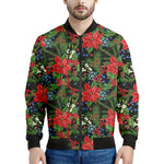 Xmas Poinsettia Pattern Print Men's Bomber Jacket