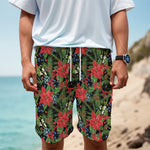 Xmas Poinsettia Pattern Print Men's Cargo Shorts