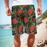 Xmas Poinsettia Pattern Print Men's Cargo Shorts