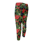 Xmas Poinsettia Pattern Print Men's Compression Pants