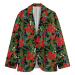 Xmas Poinsettia Pattern Print Men's Cotton Blazer