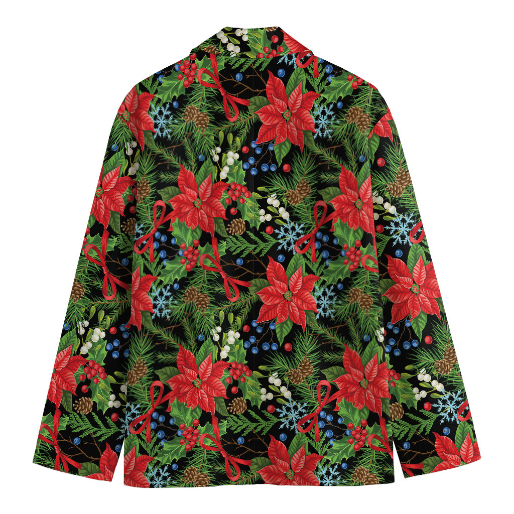 Xmas Poinsettia Pattern Print Men's Cotton Blazer