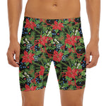 Xmas Poinsettia Pattern Print Men's Long Boxer Briefs