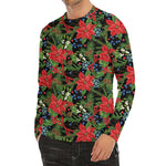 Xmas Poinsettia Pattern Print Men's Long Sleeve Rash Guard