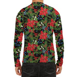 Xmas Poinsettia Pattern Print Men's Long Sleeve Rash Guard