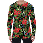 Xmas Poinsettia Pattern Print Men's Long Sleeve T-Shirt