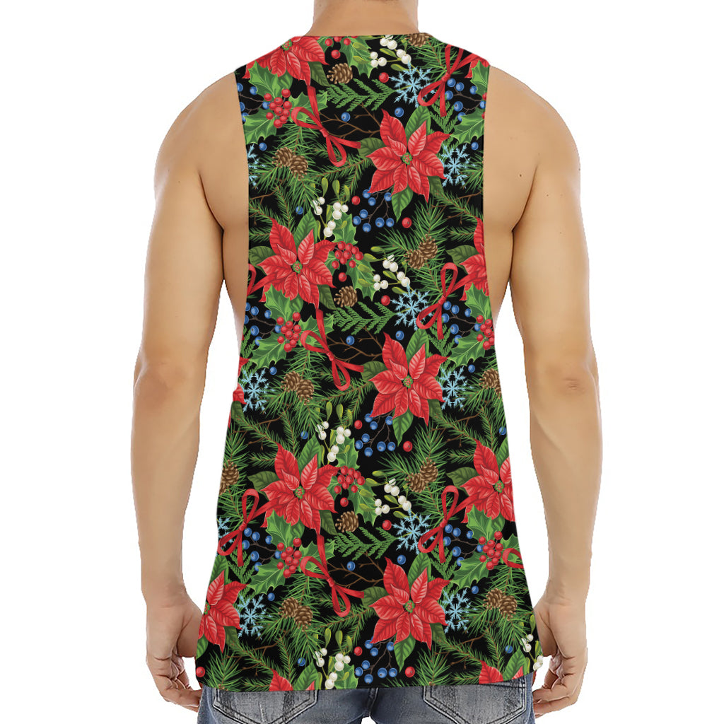 Xmas Poinsettia Pattern Print Men's Muscle Tank Top