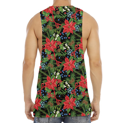 Xmas Poinsettia Pattern Print Men's Muscle Tank Top