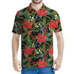 Xmas Poinsettia Pattern Print Men's Polo Shirt