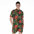 Xmas Poinsettia Pattern Print Men's Romper