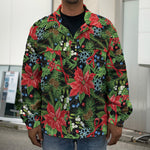 Xmas Poinsettia Pattern Print Men's Shirt Jacket
