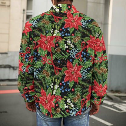 Xmas Poinsettia Pattern Print Men's Shirt Jacket