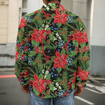 Xmas Poinsettia Pattern Print Men's Shirt Jacket