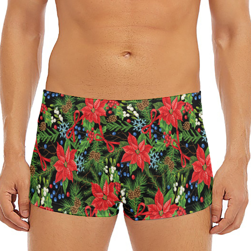 Xmas Poinsettia Pattern Print Men's Short Boxer Briefs