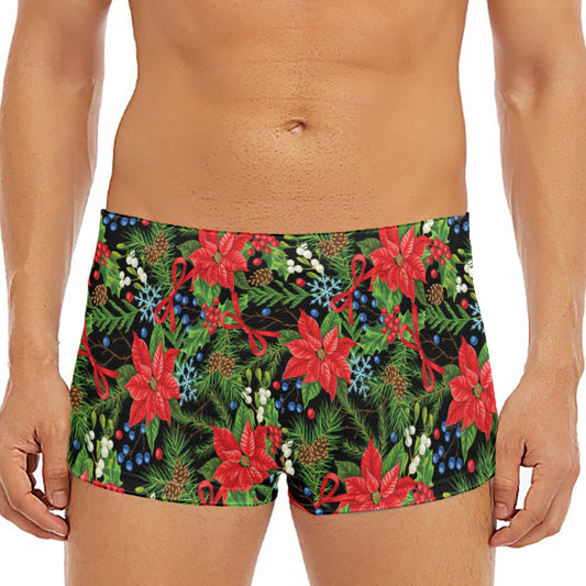 Xmas Poinsettia Pattern Print Men's Short Boxer Briefs