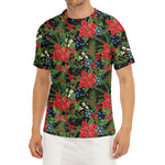 Xmas Poinsettia Pattern Print Men's Short Sleeve Rash Guard