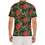 Xmas Poinsettia Pattern Print Men's Short Sleeve Rash Guard