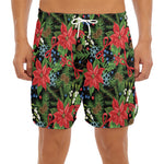 Xmas Poinsettia Pattern Print Men's Split Running Shorts
