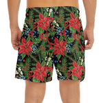 Xmas Poinsettia Pattern Print Men's Split Running Shorts