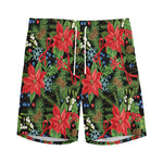 Xmas Poinsettia Pattern Print Men's Sports Shorts