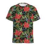 Xmas Poinsettia Pattern Print Men's Sports T-Shirt