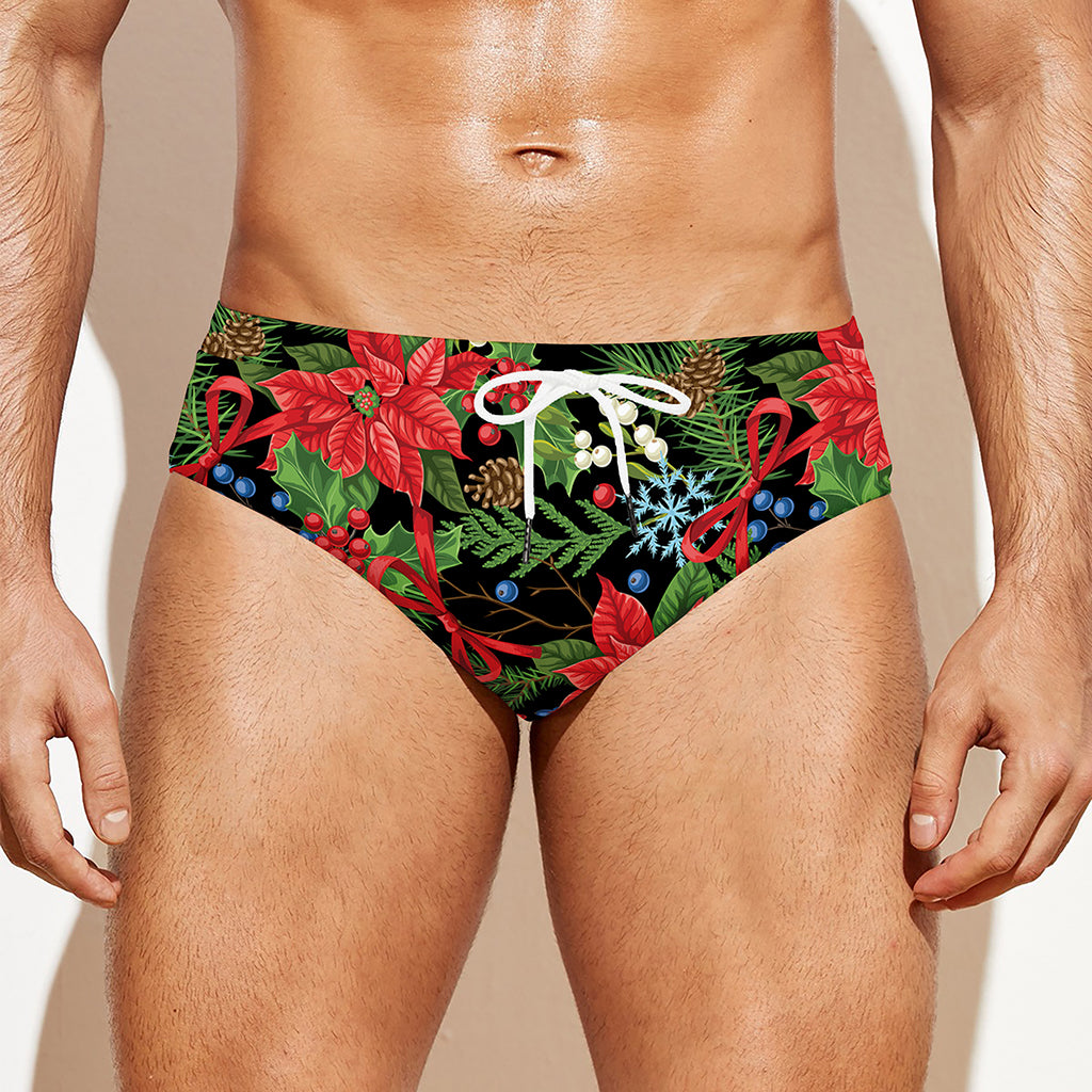 Xmas Poinsettia Pattern Print Men's Swim Briefs