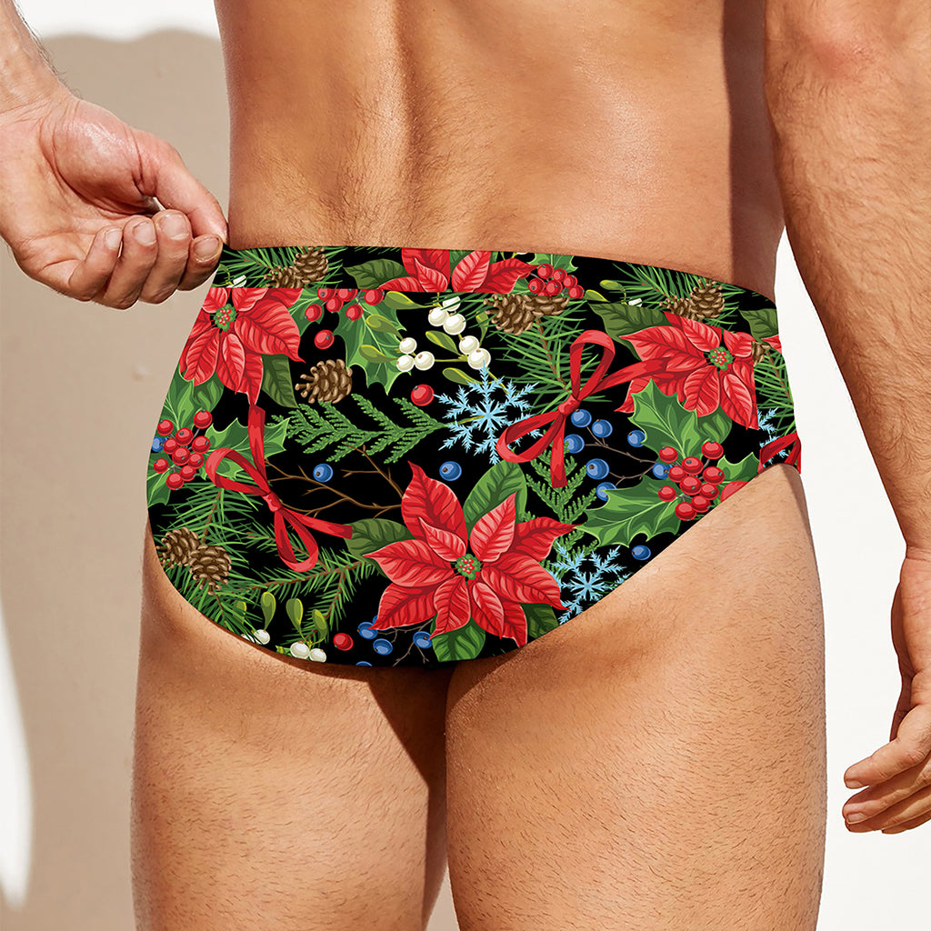 Xmas Poinsettia Pattern Print Men's Swim Briefs