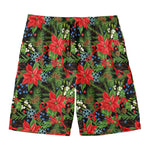 Xmas Poinsettia Pattern Print Men's Swim Trunks
