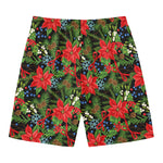 Xmas Poinsettia Pattern Print Men's Swim Trunks