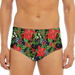 Xmas Poinsettia Pattern Print Men's Triangle Swim Briefs