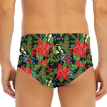 Xmas Poinsettia Pattern Print Men's Triangle Swim Briefs