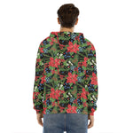 Xmas Poinsettia Pattern Print Men's Velvet Pullover Hoodie