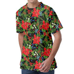 Xmas Poinsettia Pattern Print Men's Velvet T-Shirt