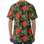 Xmas Poinsettia Pattern Print Men's Velvet T-Shirt