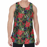 Xmas Poinsettia Pattern Print Men's Velvet Tank Top