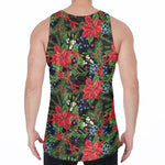 Xmas Poinsettia Pattern Print Men's Velvet Tank Top
