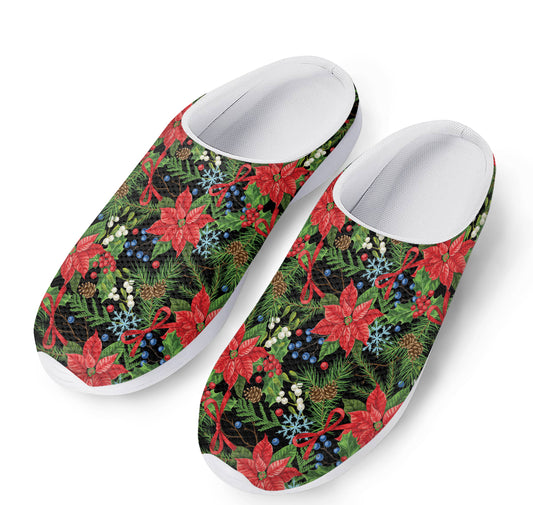 Xmas Poinsettia Pattern Print Mesh Casual Shoes